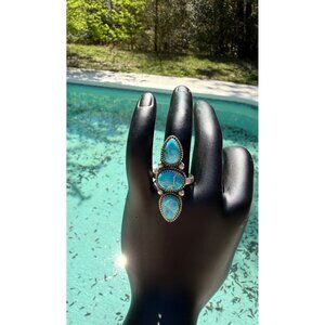 NWT Sonoran Blue Turquoise Sterling Silver Triple Stone Adjustable Handmade Ring